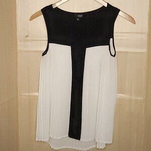 A.N.A Womens Black White Pleated Loose Fit Sleeveless Career Top XS